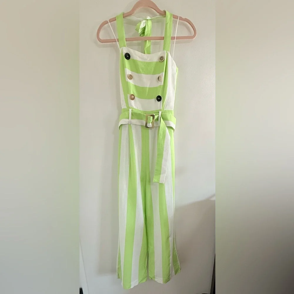 Anthropologie Moon River Lime Green Halter Jumpsuit - Picture 2 of 6